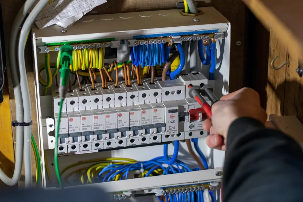 Newly installed consumer unit being tested